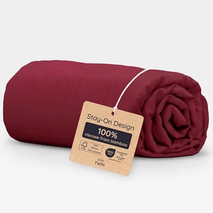 100% Viscose Derived from Bamboo Fitted Sheet Twin Size, Cooling Fitted Sheet Tw - Picture 1 of 12
