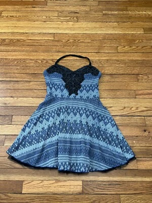 Free People Women's Blue Beaded Boho Mini Dress Size Medium Aztec - Image 1 of 4