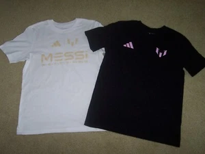 LOT of 2 ADIDAS Soccer Player Lionel Messi Black & White Short Sleeve T-Shirt - Picture 1 of 16