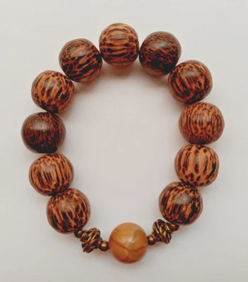 NEW BUY 2 GET 3RD FREE, AGATE & CHUNKY WOOD BRACELET - Image 1 of 3