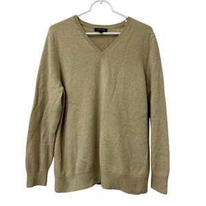 Lands End Womens Sz XL Tan V Neck 100% Cashmere Sweater Quiet Luxury Classic - Picture 1 of 4