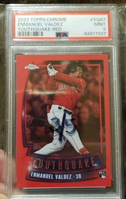 3/5 RED 2023 Topps Chrome Youthquake Emmanuel Valdez RC #YQ-67 Red Sox PSA 9 - Image 1 of 2