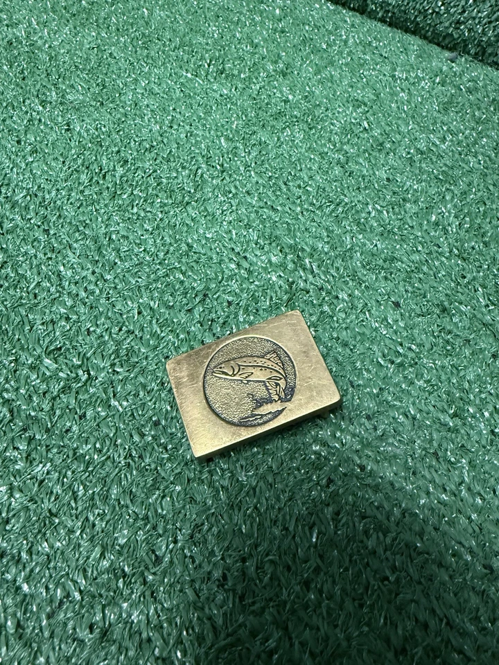 Vintage 80s Rainbow Trout BTS Solid Brass Belt Buckle Fishing Nature 1983 VTG - Image 1 of 4