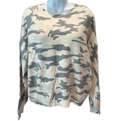 Tees2UrDoor XL 奶油灰色迷彩针织毛衣全新带标签女式套衫圆领休闲 — 第 1/4 张图片