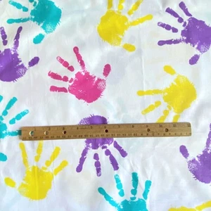 2 YD 1980s Novelty Handprint Fabric Multicolor Cotton - Picture 1 of 6