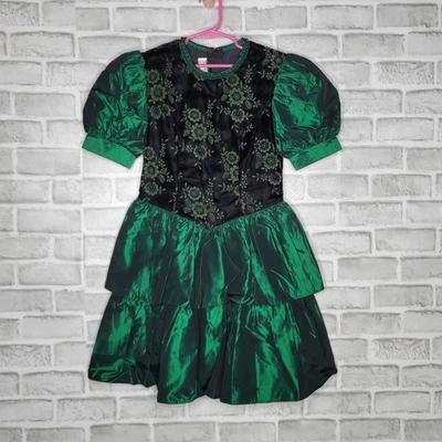 Vestido Gunne Sax Verde Terciopelo Floral Niñas, Talla 10 Foto 1 de 4