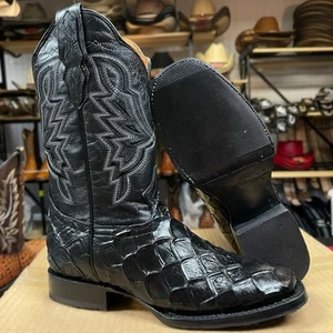 Black Fish Skin Cowboy Boots. Men’s Western Leather Boots. Botas Piel Pescado. - Picture 1 of 8