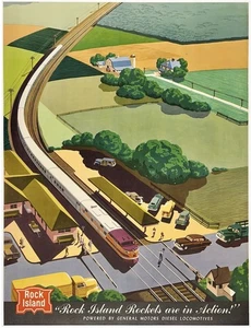 Póster original vintage Rock Island Rockets viaje en ferrocarril Bern Hill lino - Imagen 1 de 5