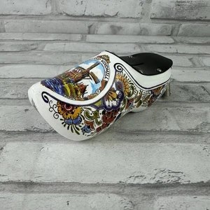 Holland Windmill Wooden Shoe Clog Piggy Bank W/Lock & Key White - Picture 1 of 4