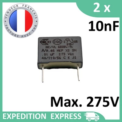 KEMET 2 condensateurs MKP X2 0,01µF 0.01µF 10nF 103K 103 K 275V 250V uF