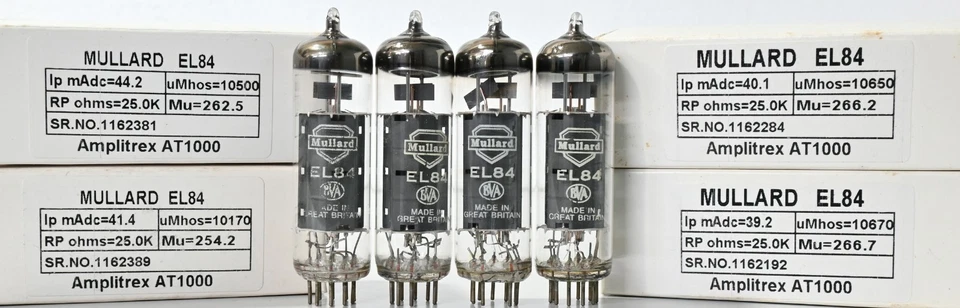 MULLARD EL84 hecho en Gt. Británico AMPLITREX AT1000 PROBADO 1MQ 4 piezas Foto 1 de 4