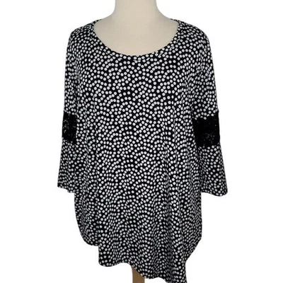 New Directions Black and White Polka Dot Top- - Image 1 of 4