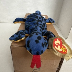Ty Beanie Baby LIZZY the blue and yellow black spotted lizard gecko - Picture 1 of 7