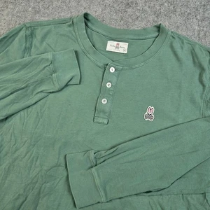 Psycho Bunny Henley Shirt Mens Medium Green Long Sleeve 1/4 Button Solid Casual - Picture 1 of 9