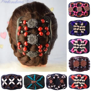 Women Retro Hair Comb Hair Clip Double Slide Wood Beads Women's Accessories - Picture 1 of 29