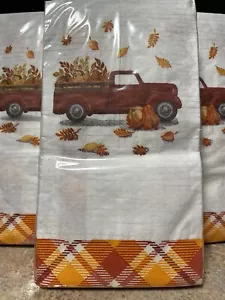 THANKSGIVING FALL HARVEST TRUCK SEASONAL NAPKINS PLAID ORANGE RED 24Ct 2Ply NEW - Picture 1 of 4