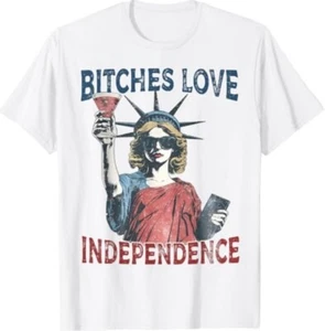 Retro Bitches Love Independence Funny 4th Of July T-Shirt - Picture 1 of 3