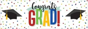 Colorful Grad Graduation Polka Dot Theme Party Decoration Plastic Sign Banner - Picture 1 of 1