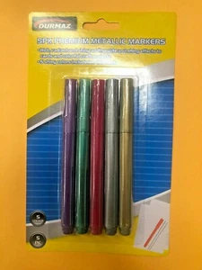 5 PACK PREMIUM COLOURED METALLIC MARKERS GREEN PURPLE RED GOLD SILVER | HYT - Picture 1 of 3