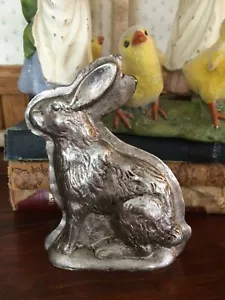 Primitive Vtg Tin Style FAUX Easter Bunny Rabbit Silver Resin Chocolate Mold - Picture 1 of 4