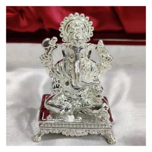 Ganesh Idol In Pure 925 Silver / Ganpati Statue In Silver Hindu Religion God - Picture 1 of 1