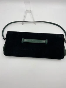 Ladies' leather and suede baguette handbag | Women's Vintage 1980s black bag - Picture 1 of 11