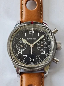 TAVANNES-CRONO-ACCIAIO-MILITARE-RUOTA A COLONNE-LANDERON 39-OVERSIZE(42 MM)-RARO - Picture 1 of 24