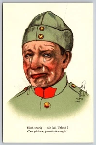 Postcard Switzerland Military Army Soldier Sad signed Gaubehi c1924 1L - Imagen 1 de 2