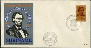 Suriname 316 Abraham Lincoln Death Centenary FDC 1965 Paramaribo Postmark Cover - Picture 1 of 1