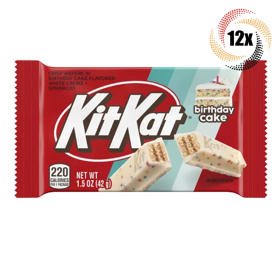 12x Packs Kit Kat Birthday Cake Crispy Wafers In White Creme Candy | 1.5oz - Image 1 of 1