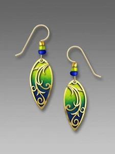 Adajio Earrings Chartreuse Deep Blue Ombré 'Almond' Drop with Tendrils Overlay - Picture 1 of 5