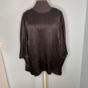 New Eloquii Blouse Shirt Plus Size 18 Black Long Puffy Sleeves Round Neck - Picture 1 of 10