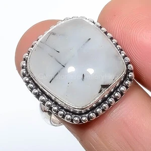 Rutilated Quartz Stone Silver Plated Channel-Set Birthday Statement Ring US 8 - Picture 1 of 7