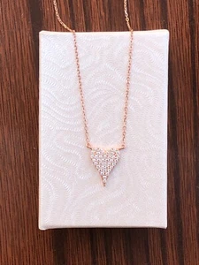 925 Sterling Silver Pave Cz Heart Pendant Necklace Small 13mm 15-17" Rose Gold - Picture 1 of 13