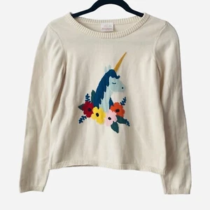 Hanna Andersson Ivory Top Sweater Unicorn Flowers Girls Size 10 US / 140 - Picture 1 of 4