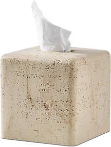 Natural Travertine Textures Tissue Box Cover Square for Home Decor,Resin Heavy T - Picture 1 of 12