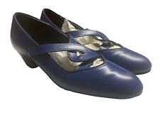 Tic Tac Toes Dancing Shoes Womens Size 4.5 Blue Leather Style 1218 Slip On Vtg