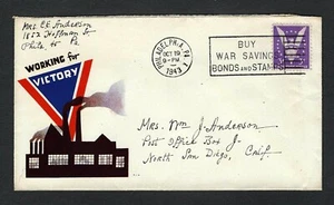 WWII World War II Cover 1943 Working For Victory Cachet Sc 905 Stamp - Picture 1 of 2
