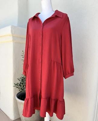 Tahari Red 3/4 Sleeve Babydoll Short Swing Shirt Dress Womens Size 10 Holiday - Image 1 of 4