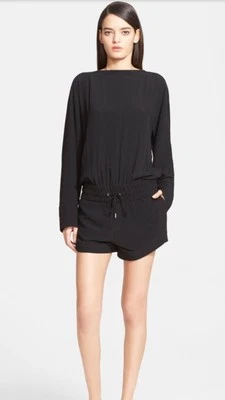 NUEVO CON ETIQUETAS-HELMUT LANG Negro AXIO Manga Larga Crepé Mameluco Talla Pequeña $495 Foto 1 de 2