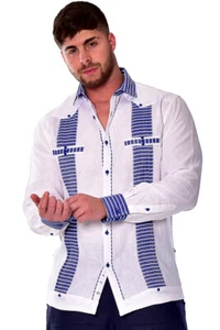 Bohio Mens Fancy Guayabera Shirt for Men - White 100% Linen Pin Tuck - MLFG2029 - Picture 1 of 7