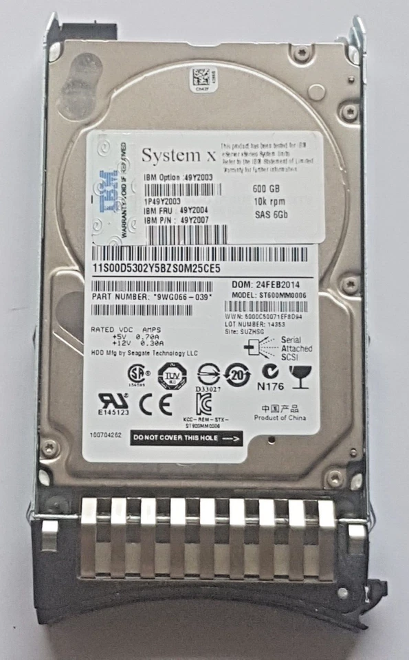 600 GB SAS IBM System X 49Y2003 ST600MM0006 10K RPM 16MB 2.5 " Disk + - Immagine 1 di 1