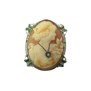 14 Karat White Gold and Diamond Cameo Brooch/Pendant #15700 - Picture 1 of 7