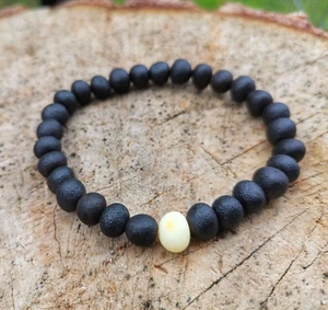 Black Bracelet Beaded Amber Beads Natural Baltic Jewelry Gift For Him Her - Picture 1 of 3