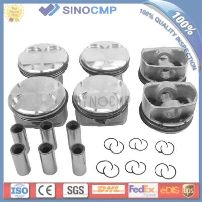 6PCS Piston & Rings Kit 10.7:1 Fit BMW E90 E61 E83 128i 328i 530i X1 N52 3.0L L6 - Image 1 of 4