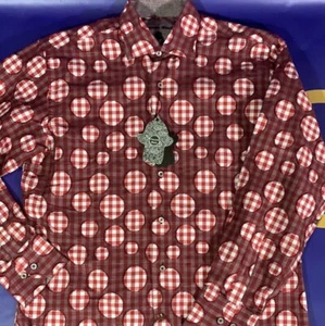Men’s Small Visconti Black Red plaid polka dot button down Shirt LS - Picture 1 of 4