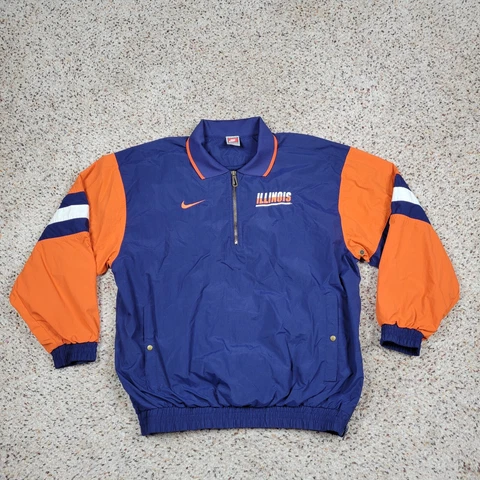 Illinois Fighting Illini Jacket Mens Large Blue Nike Football Windbreaker VTG Cover
