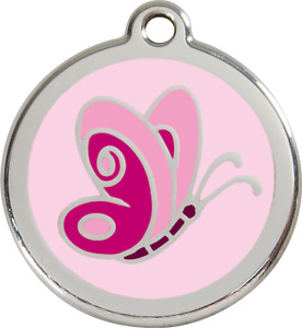 Stainless Steel Red Dingo Butterfly ID Collar Charm Dog Tag Pink Purple Blue
