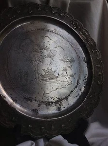 Antike chinesische Sterling Silber Schale Tablett Palast Boot Baum Kunst gestempelt Handarbeit - Bild 1 von 8