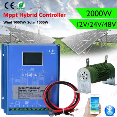 2000W Solar&Wind Hybrid MPPT Charge Controller 12V 24V 48V + Dump App Bluetooth - Image 1 of 4